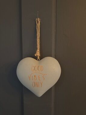 Hanging Heart Ornament - 'Good Vibes Only' in Light Gray